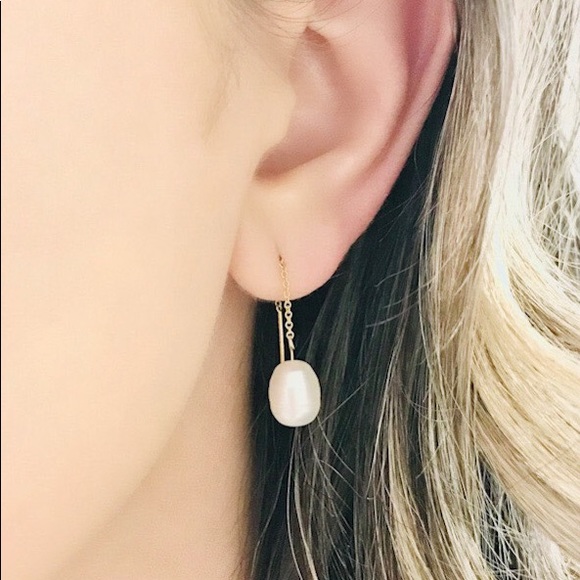 14k gold-filled threader earrings with pearls - Picture 6 of 7